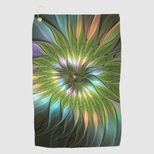 Luminous Colourful Fantasy Flower Fractal Art Golf Towel