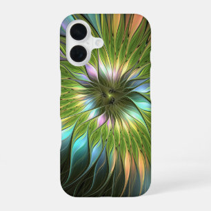 Luminous Colourful Fantasy Flower Fractal Art iPhone 16 Case