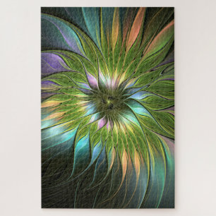 Luminous Colourful Fantasy Flower Fractal Art Jigsaw Puzzle