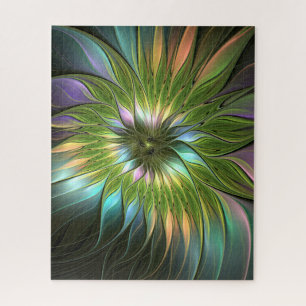 Luminous Colourful Fantasy Flower Fractal Art Jigsaw Puzzle