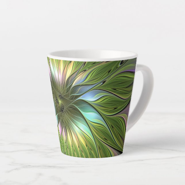 Luminous Colourful Fantasy Flower Fractal Art Latte Mug (Right Angle)