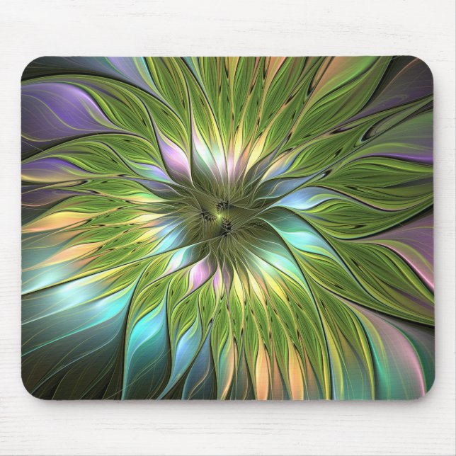 Luminous Colourful Fantasy Flower Fractal Art Mouse Mat (Front)