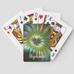 Luminous Colourful Fantasy Flower Fractal Art Name Playing Cards
