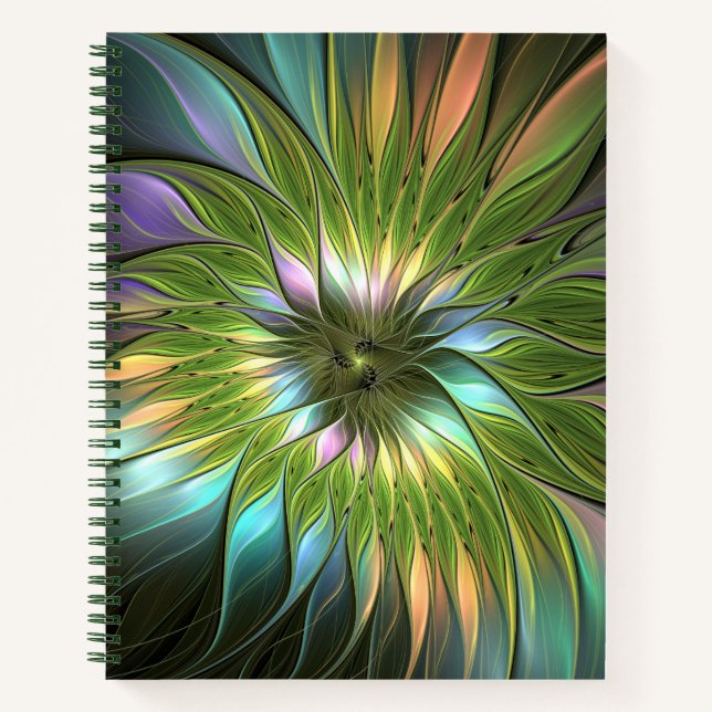 Luminous Colourful Fantasy Flower Fractal Art Notebook (Front)