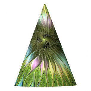 Luminous Colourful Fantasy Flower Fractal Art Party Hat