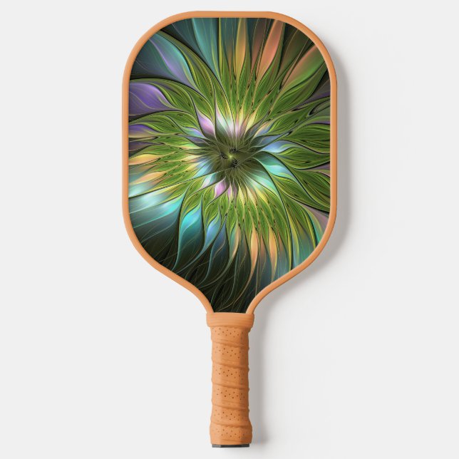 Luminous Colourful Fantasy Flower Fractal Art Pickleball Paddle (Front)