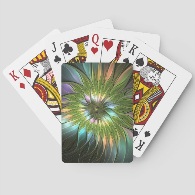 Luminous Colourful Fantasy Flower Fractal Art Playing Cards (Back)