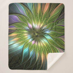 Luminous Colourful Fantasy Flower Fractal Art Sherpa Blanket