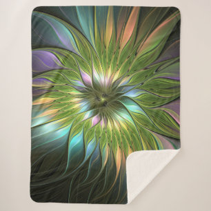 Luminous Colourful Fantasy Flower Fractal Art Sherpa Blanket