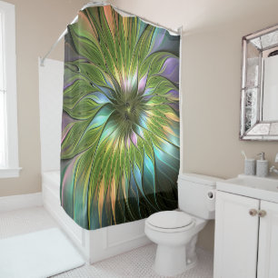 Luminous Colourful Fantasy Flower Fractal Art Shower Curtain