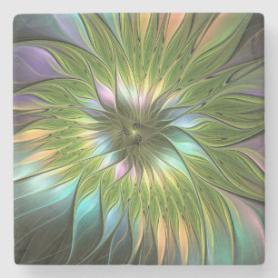 Luminous Colourful Fantasy Flower Fractal Art Stone Coaster
