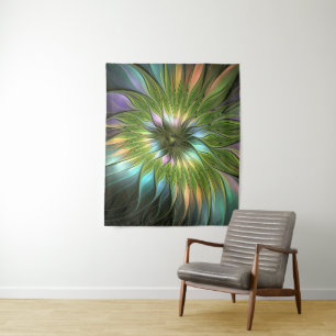 Luminous Colourful Fantasy Flower Fractal Art Tapestry