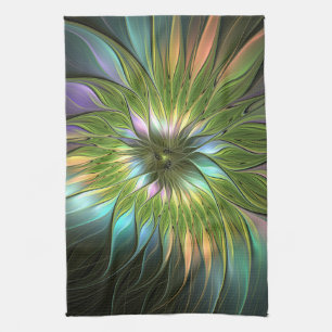 Luminous Colourful Fantasy Flower Fractal Art Tea Towel