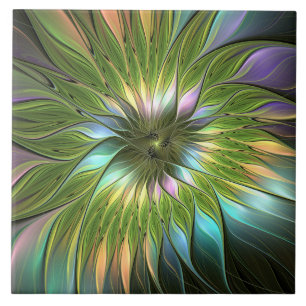Luminous Colourful Fantasy Flower Fractal Art Tile