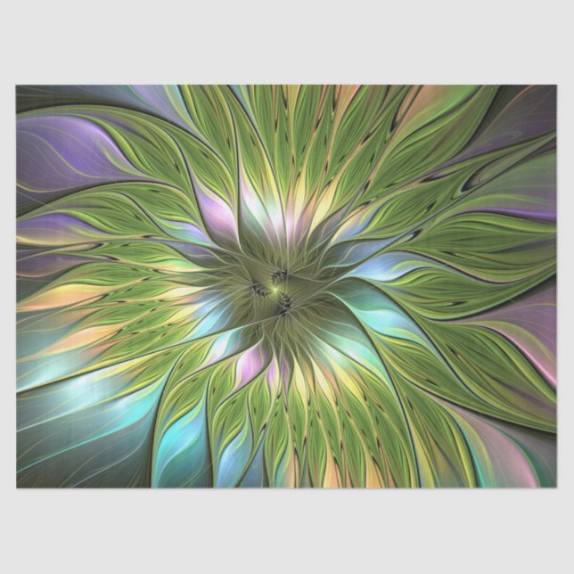 Luminous Colourful Fantasy Flower Fractal Art Tissue Paper (Front)