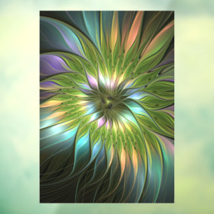 Luminous Colourful Fantasy Flower Fractal Art Window Cling