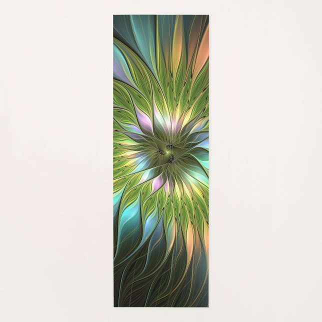 Luminous Colourful Fantasy Flower Fractal Art Yoga Mat (Front)