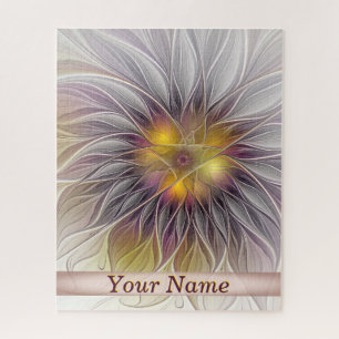Luminous Colourful Flower, Abstract Fractal Name Jigsaw Puzzle