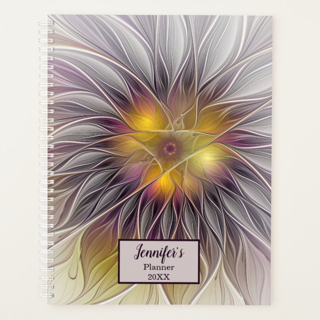 Luminous Colourful Flower, Abstract Fractal Name Planner (Front)