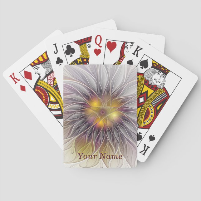 Luminous Colourful Flower, Abstract Fractal Name Playing Cards (Back)