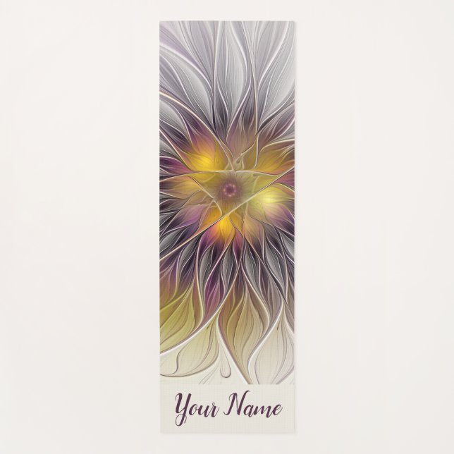 Luminous Colourful Flower, Abstract  Fractal Name Yoga Mat (Front)