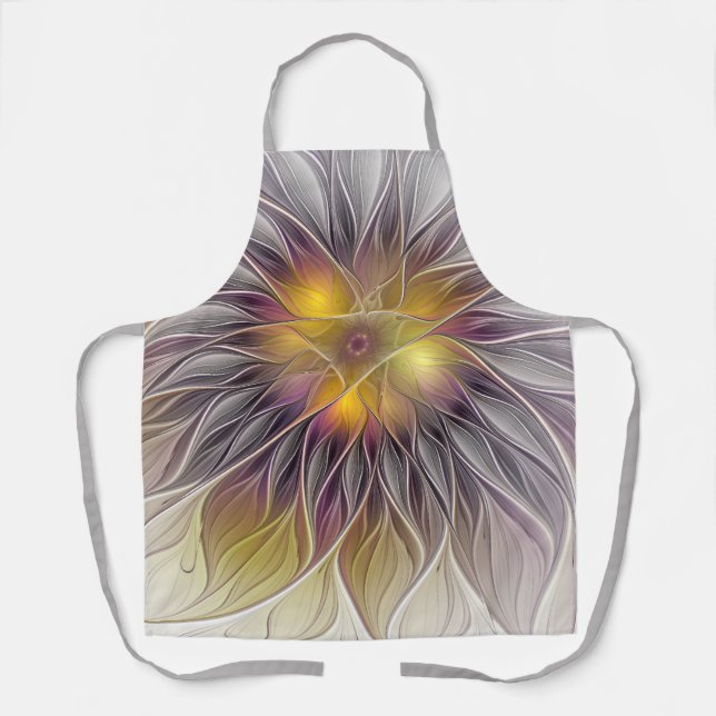 Luminous Colourful Flower, Abstract Modern Fractal Apron (Front)