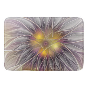 Luminous Colourful Flower, Abstract Modern Fractal Bath Mat