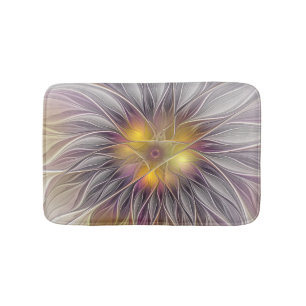 Luminous Colourful Flower, Abstract Modern Fractal Bath Mat