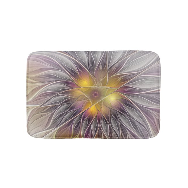 Luminous Colourful Flower, Abstract Modern Fractal Bath Mat (Front)