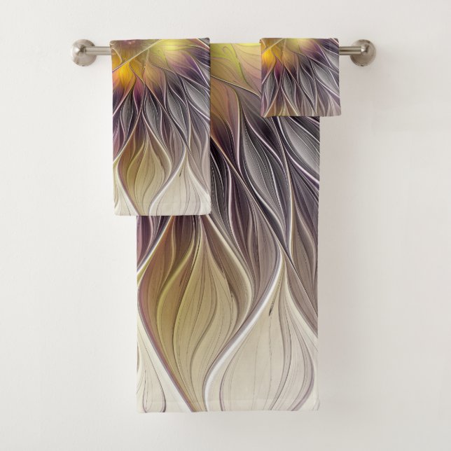 Luminous Colourful Flower, Abstract Modern Fractal Bath Towel Set (Insitu)