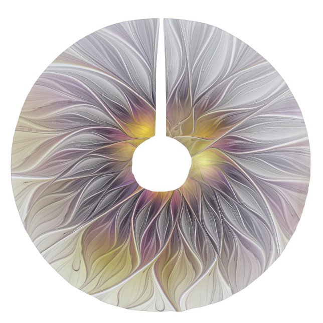 Luminous Colourful Flower, Abstract Modern Fractal Brushed Polyester Tree Skirt (Front)