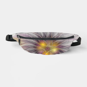 Luminous Colourful Flower, Abstract Modern Fractal Bum Bags