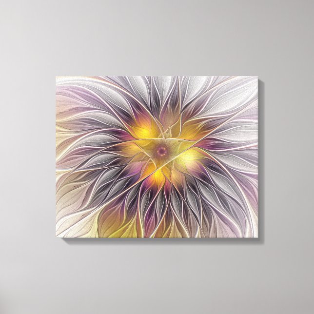 Luminous Colourful Flower, Abstract Modern Fractal Canvas Print (Front)