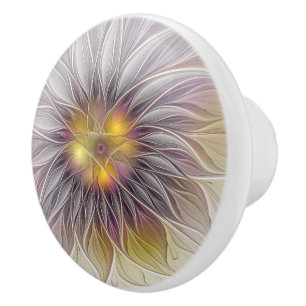 Luminous Colourful Flower, Abstract Modern Fractal Ceramic Knob