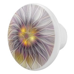 Luminous Colourful Flower, Abstract Modern Fractal Ceramic Knob