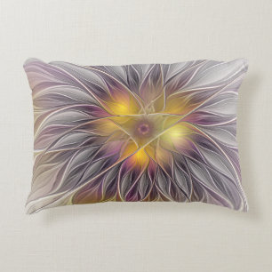 Luminous Colourful Flower, Abstract Modern Fractal Decorative Cushion