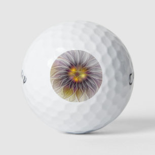 Luminous Colourful Flower, Abstract Modern Fractal Golf Balls