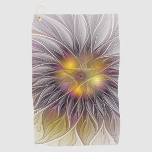 Luminous Colourful Flower, Abstract Modern Fractal Golf Towel