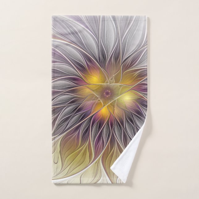 Luminous Colourful Flower, Abstract Modern Fractal Hand Towel (Hand Towel)