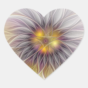 Luminous Colourful Flower, Abstract Modern Fractal Heart Sticker