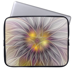 Luminous Colourful Flower, Abstract Modern Fractal Laptop Sleeve