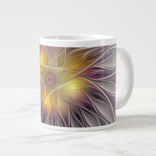 Luminous Colourful Flower, Abstract Modern Fractal Large Coffee Mug