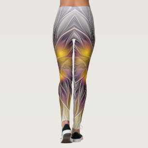 Luminous Colourful Flower, Abstract Modern Fractal Leggings