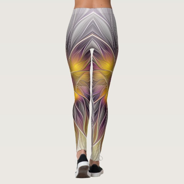 Luminous Colourful Flower, Abstract Modern Fractal Leggings (Back)