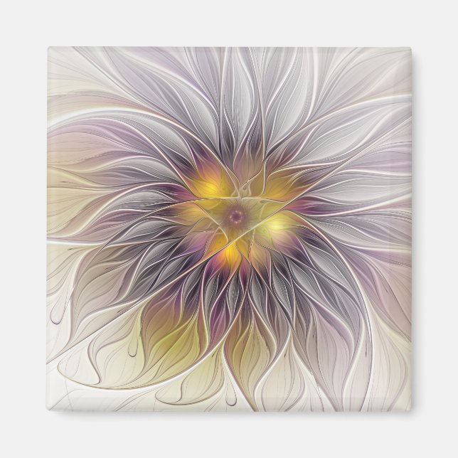 Luminous Colourful Flower, Abstract Modern Fractal Magnet (Front)