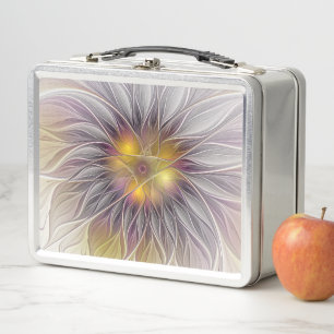 Luminous Colourful Flower, Abstract Modern Fractal Metal Lunch Box