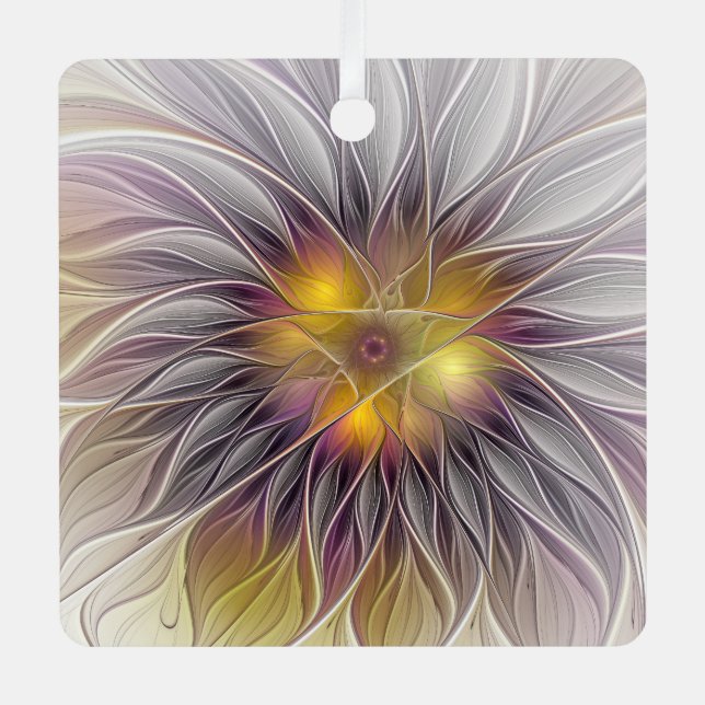 Luminous Colourful Flower, Abstract Modern Fractal Metal Tree Decoration (Front)
