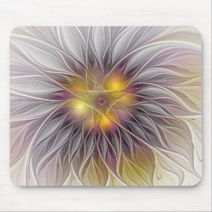 Luminous Colourful Flower, Abstract Modern Fractal Mouse Mat
