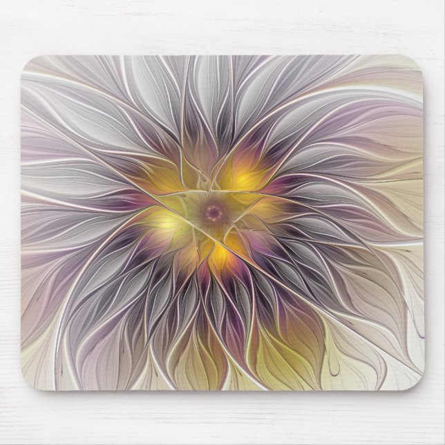 Luminous Colourful Flower, Abstract Modern Fractal Mouse Mat (Front)
