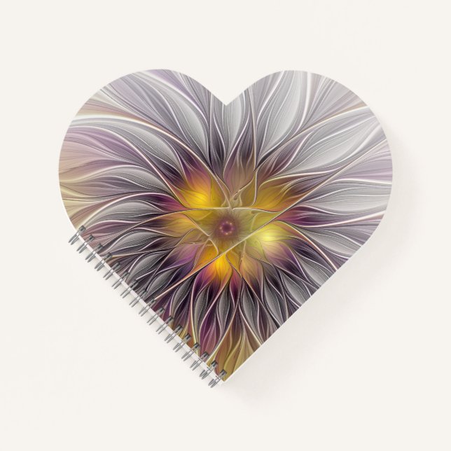Luminous Colourful Flower, Abstract Modern Fractal Notebook (Front)